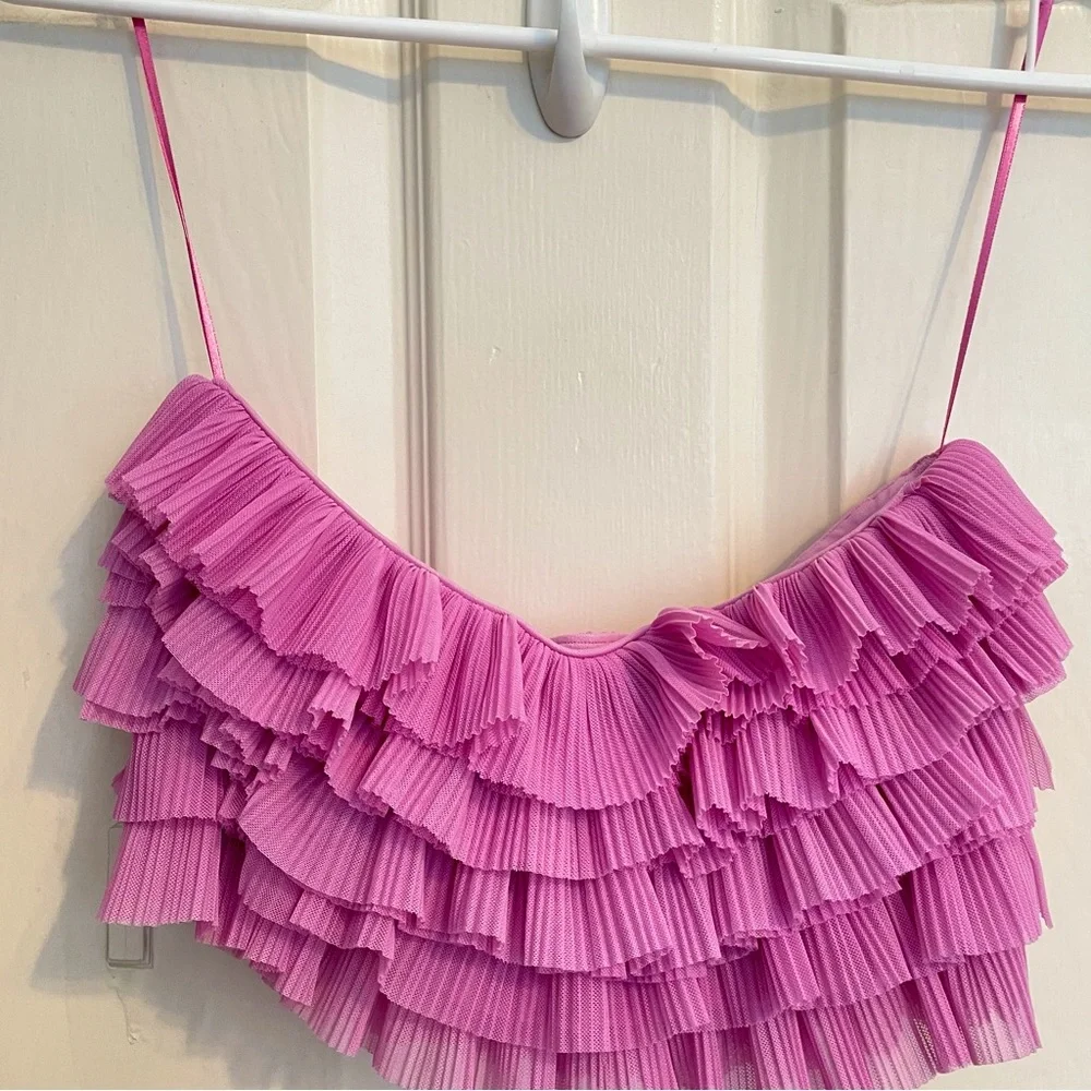 Zara Pink Ruffled Crop Top - Picture 4 of 13
